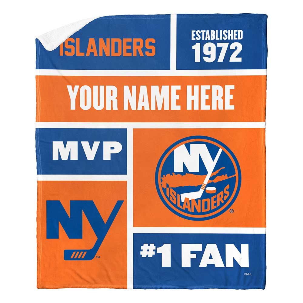 NHL New York Islanders Colorblock Personalized Silk Touch Sherpa Throw Blanket 50x60 Inches