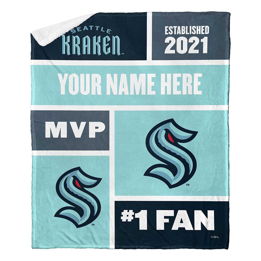 NHL Seattle Kraken Colorblock Personalized Silk Touch Sherpa Throw Blanket 50x60 Inches