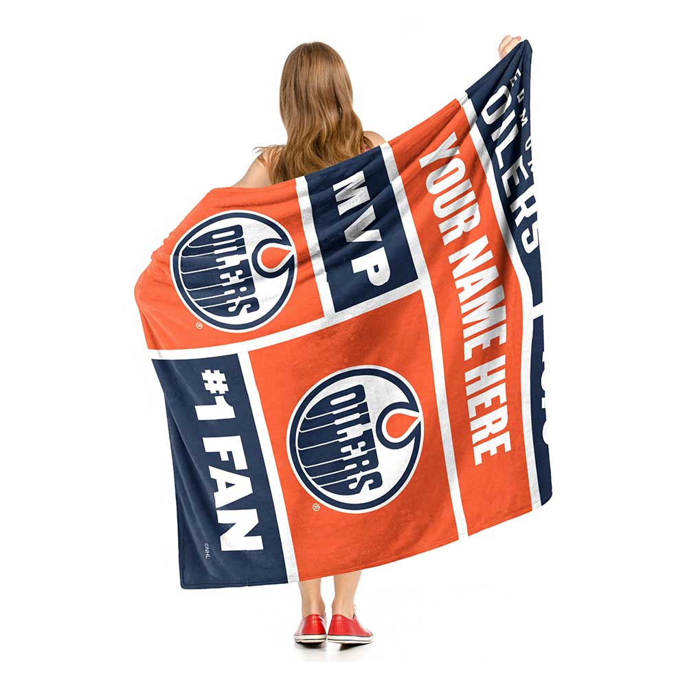 NHL Edmonton Oilers Colorblock Personalized Silk Touch Sherpa Throw Blanket 50x60 Inches