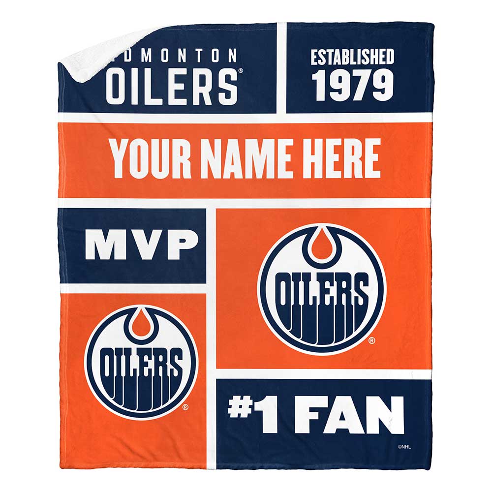 NHL Edmonton Oilers Colorblock Personalized Silk Touch Sherpa Throw Blanket 50x60 Inches