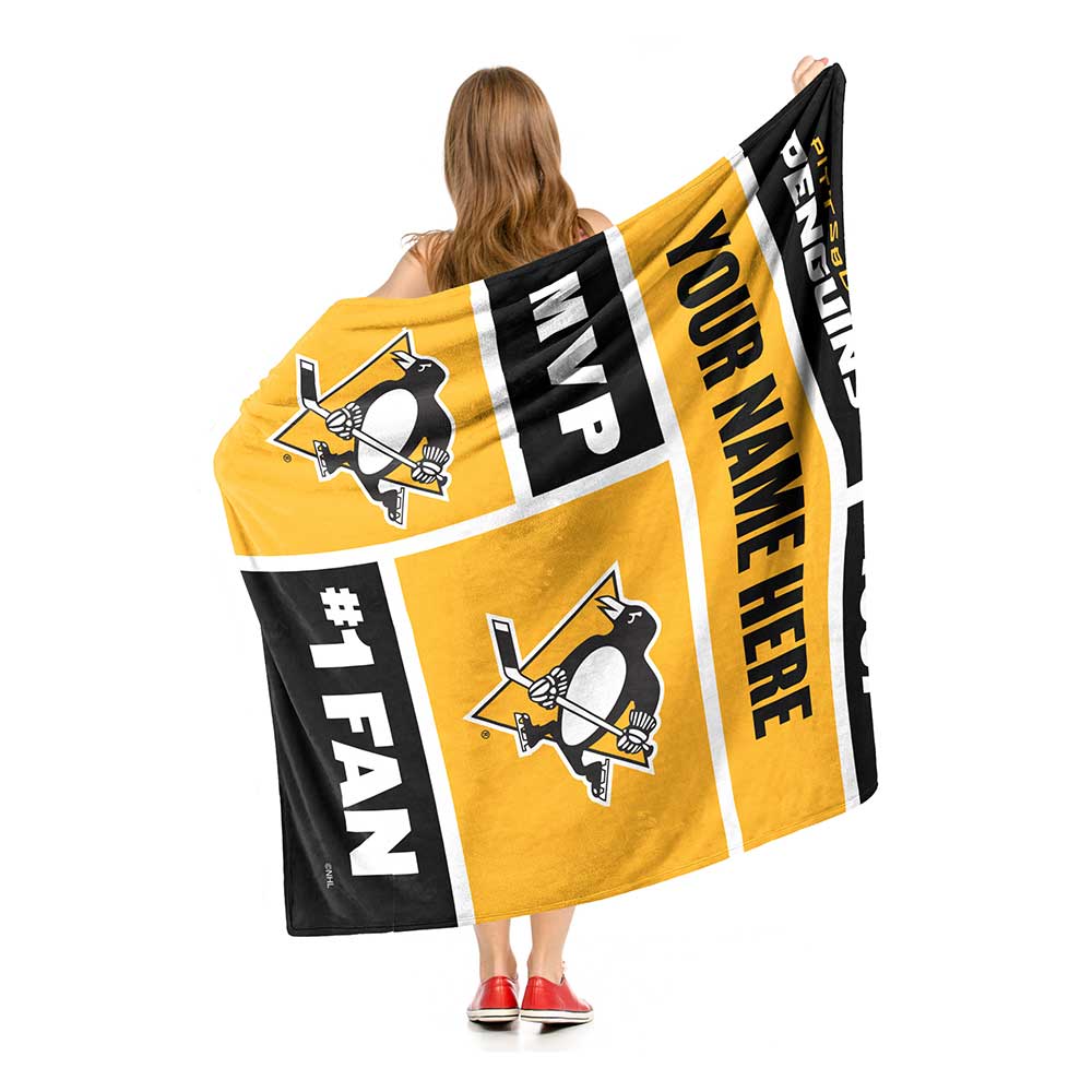 NHL Pittsburgh Penguins Colorblock Personalized Silk Touch Sherpa Throw Blanket 50x60 Inches