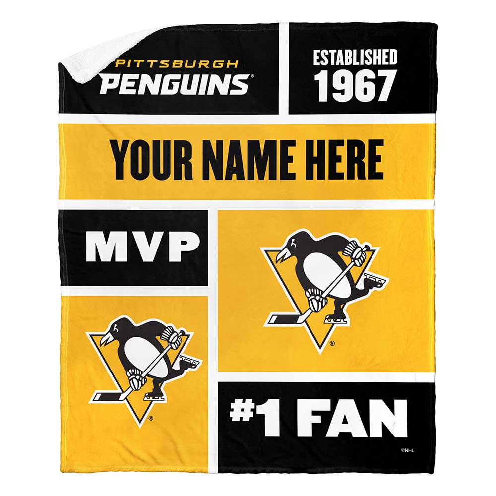 NHL Pittsburgh Penguins Colorblock Personalized Silk Touch Sherpa Throw Blanket 50x60 Inches