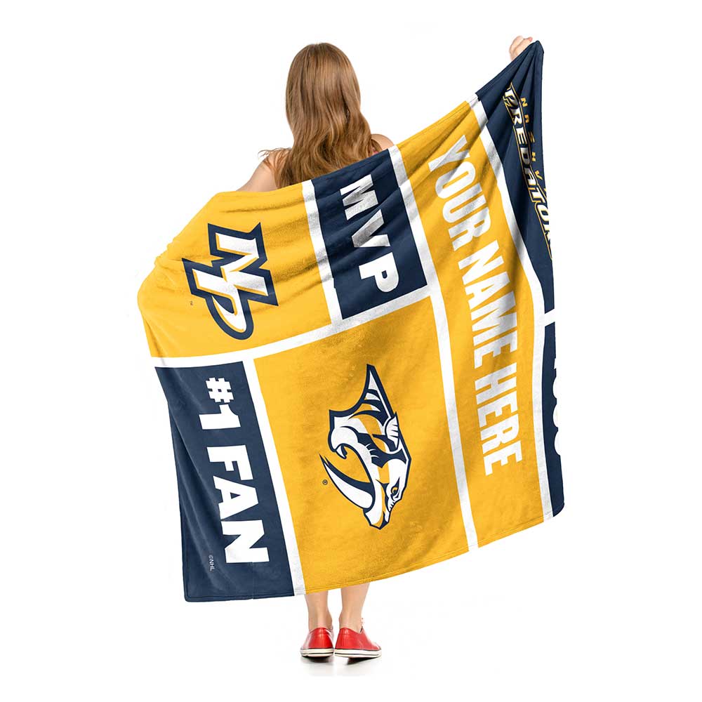 NHL Nashville Predators Colorblock Personalized Silk Touch Sherpa Throw Blanket 50x60 Inches