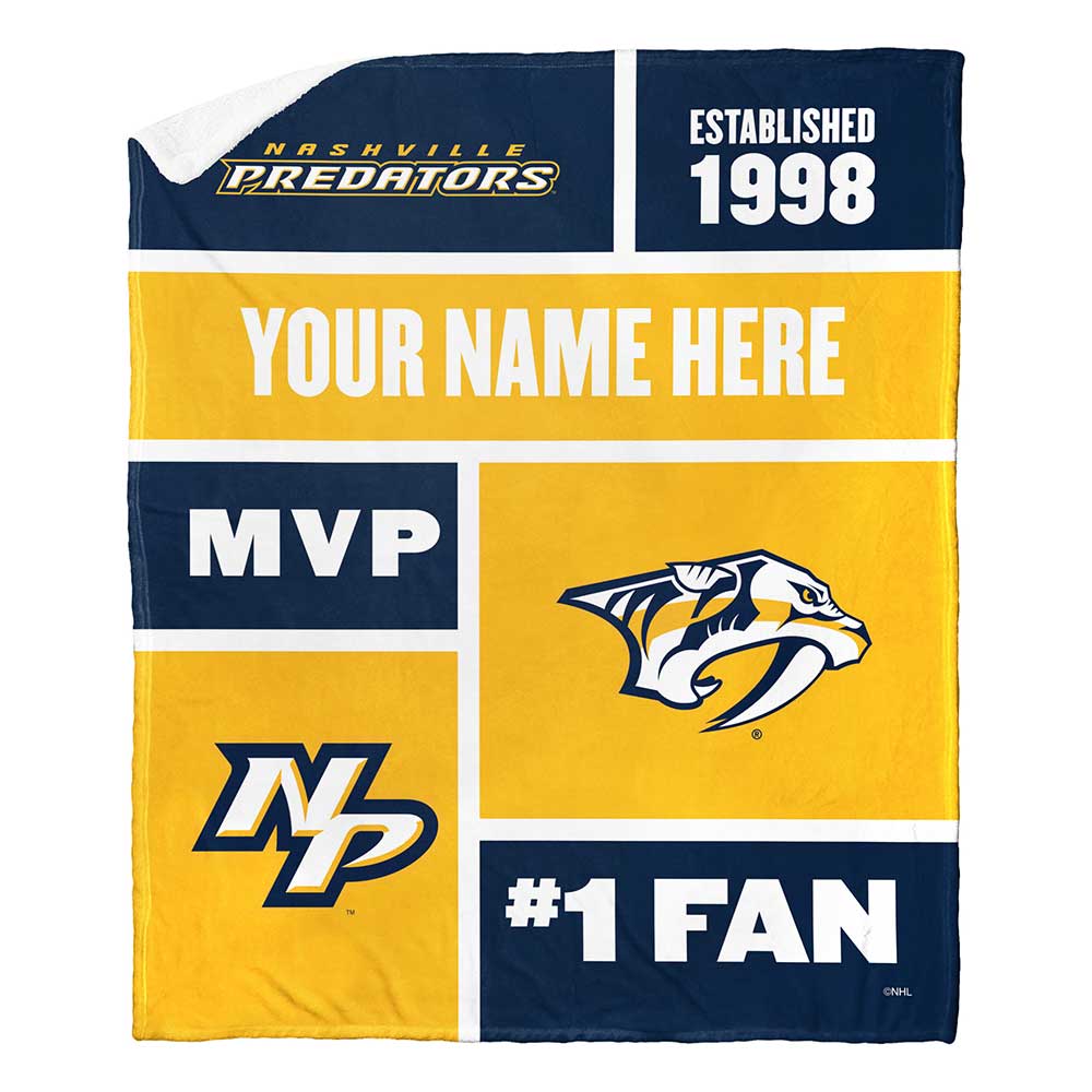 NHL Nashville Predators Colorblock Personalized Silk Touch Sherpa Throw Blanket 50x60 Inches