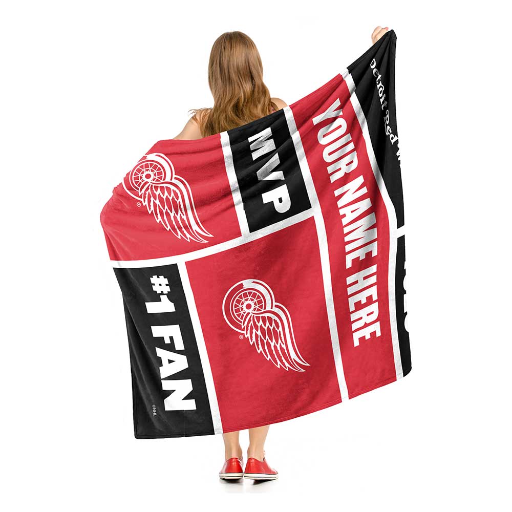 NHL Detroit Red Wings Colorblock Personalized Silk Touch Sherpa Throw Blanket 50x60 Inches