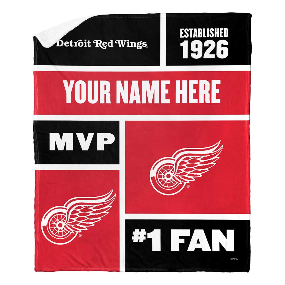NHL Detroit Red Wings Colorblock Personalized Silk Touch Sherpa Throw Blanket 50x60 Inches