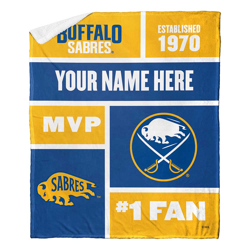 NHL Buffalo Sabres Colorblock Personalized Silk Touch Sherpa Throw Blanket 50x60 Inches