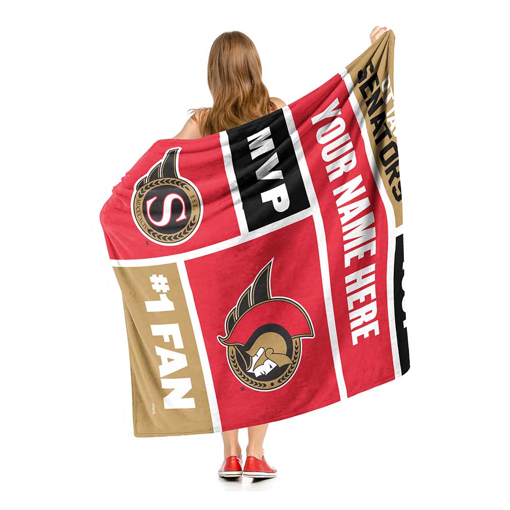 NHL Ottawa Senators Colorblock Personalized Silk Touch Sherpa Throw Blanket 50x60 Inches