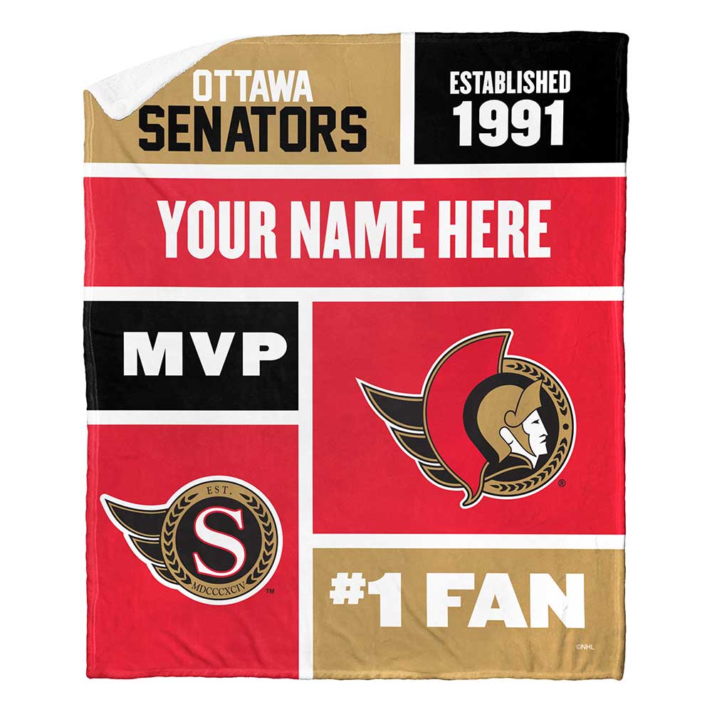 NHL Ottawa Senators Colorblock Personalized Silk Touch Sherpa Throw Blanket 50x60 Inches