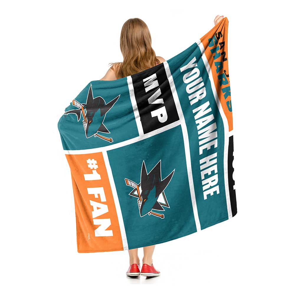 NHL San Jose Sharks Colorblock Personalized Silk Touch Sherpa Throw Blanket 50x60 Inches