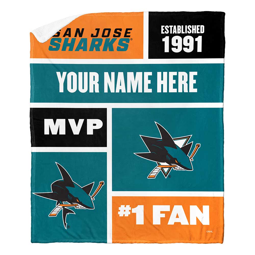 NHL San Jose Sharks Colorblock Personalized Silk Touch Sherpa Throw Blanket 50x60 Inches