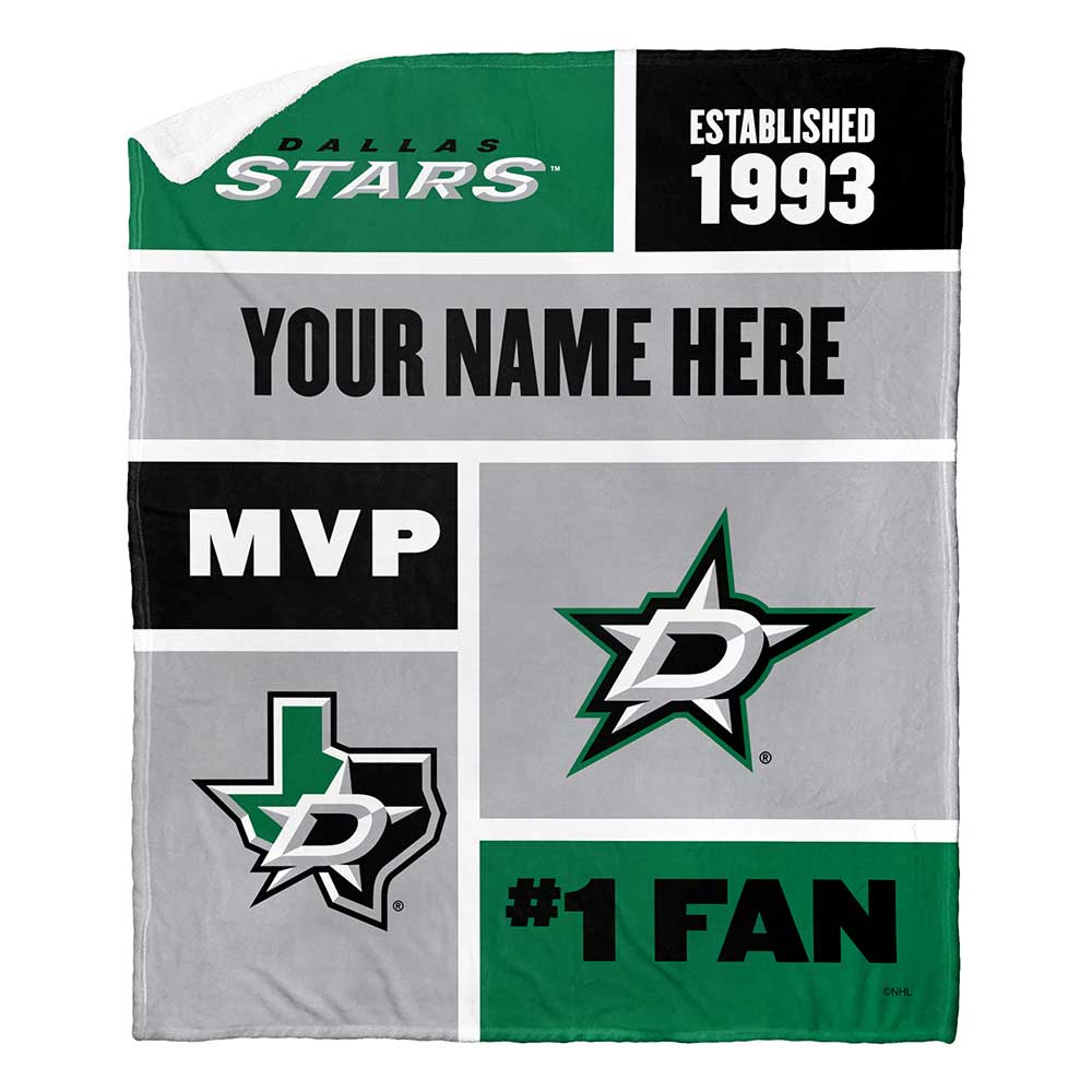 NHL Dallas Stars Colorblock Personalized Silk Touch Sherpa Throw Blanket 50x60 Inches