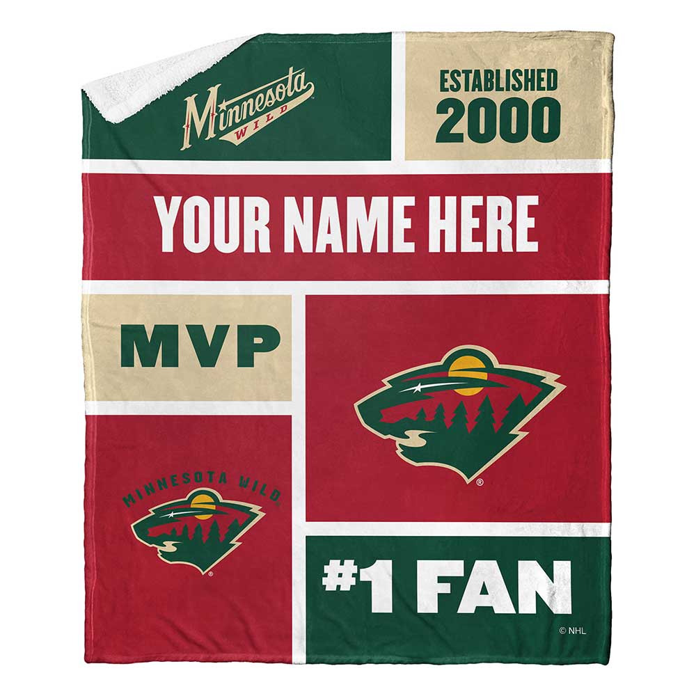 NHL Minnesota Wild Colorblock Personalized Silk Touch Sherpa Throw Blanket 50x60 Inches