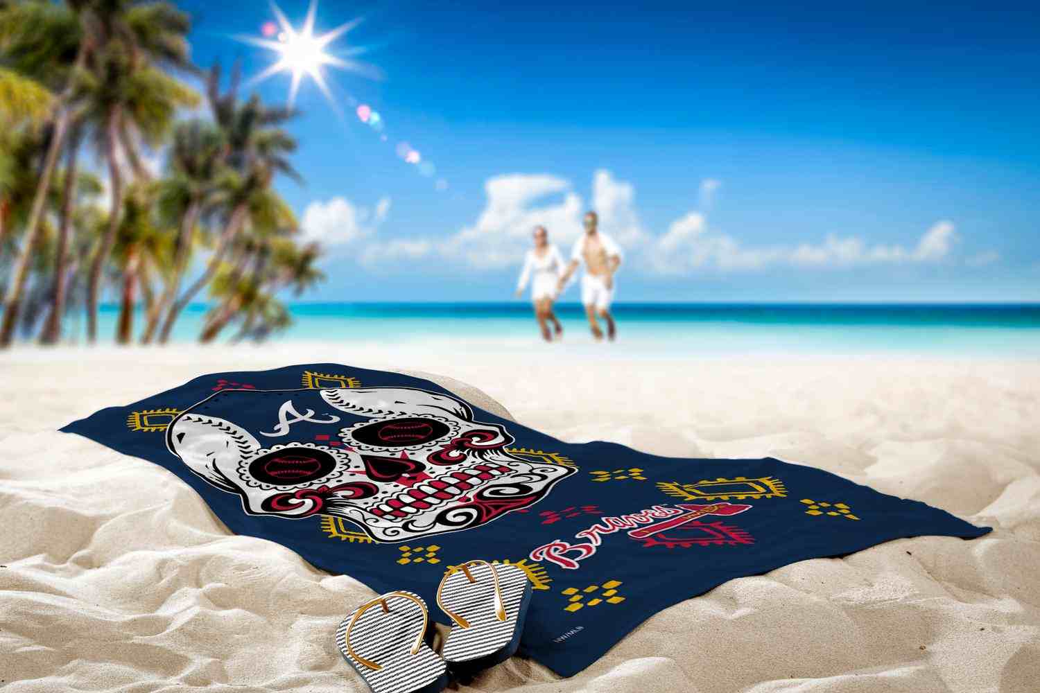 MLB Atlanta Braves Candy Skull Beach Towel 30x60 Inches