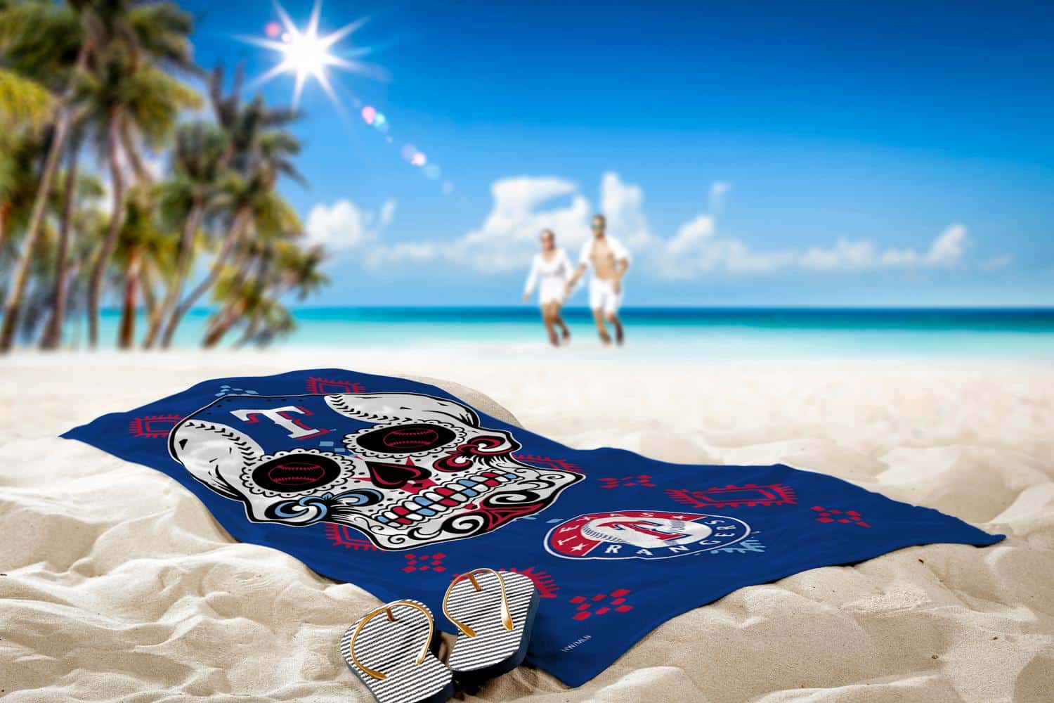 MLB Texas Rangers Candy Skull Beach Towel 30x60 Inches