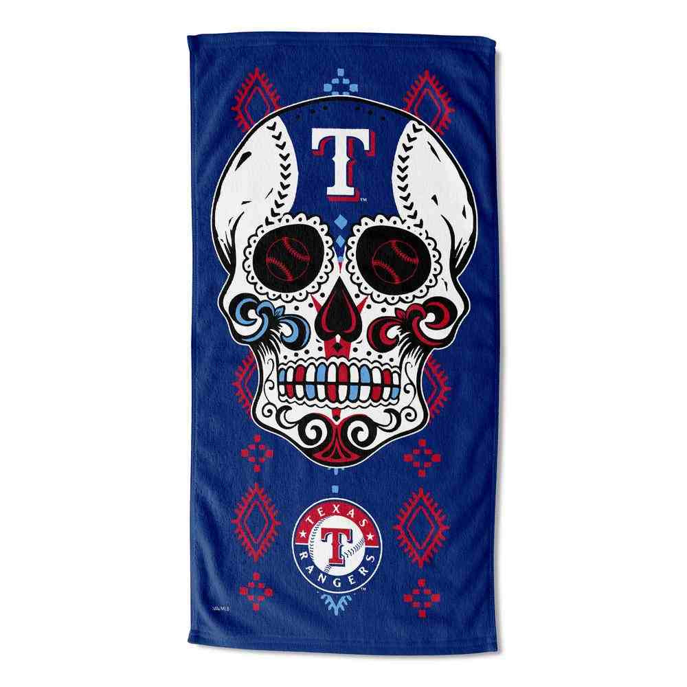 MLB Texas Rangers Candy Skull Beach Towel 30x60 Inches