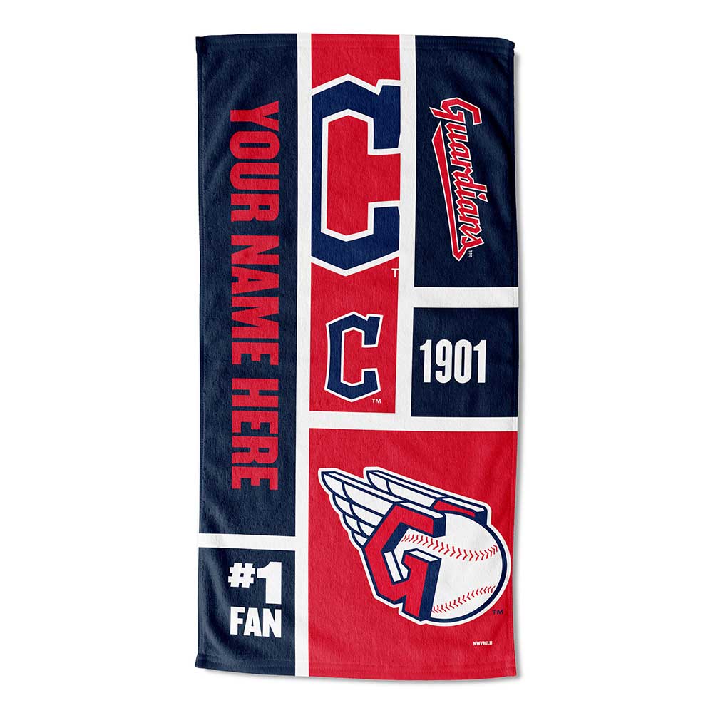 MLB Cleveland Guardians Colorblock Personalized Beach Towel 30x60 Inches