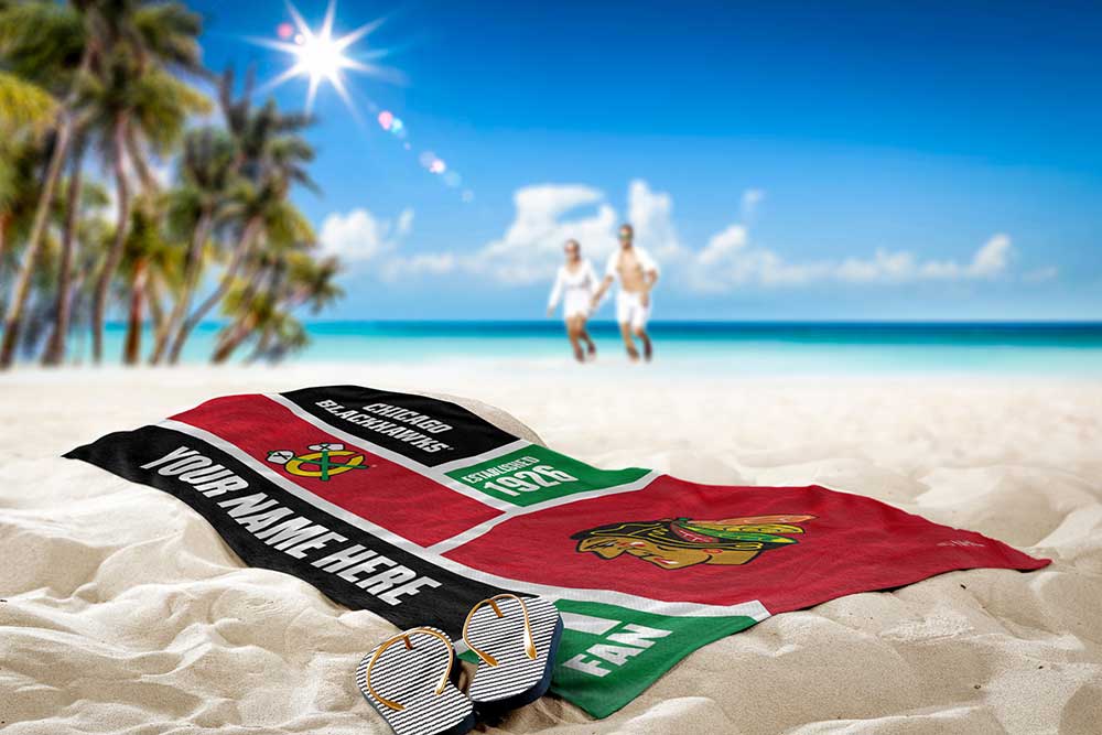 NHL Chicago Blackhawks Colorblock Personalized Beach Towel 30x60 Inches