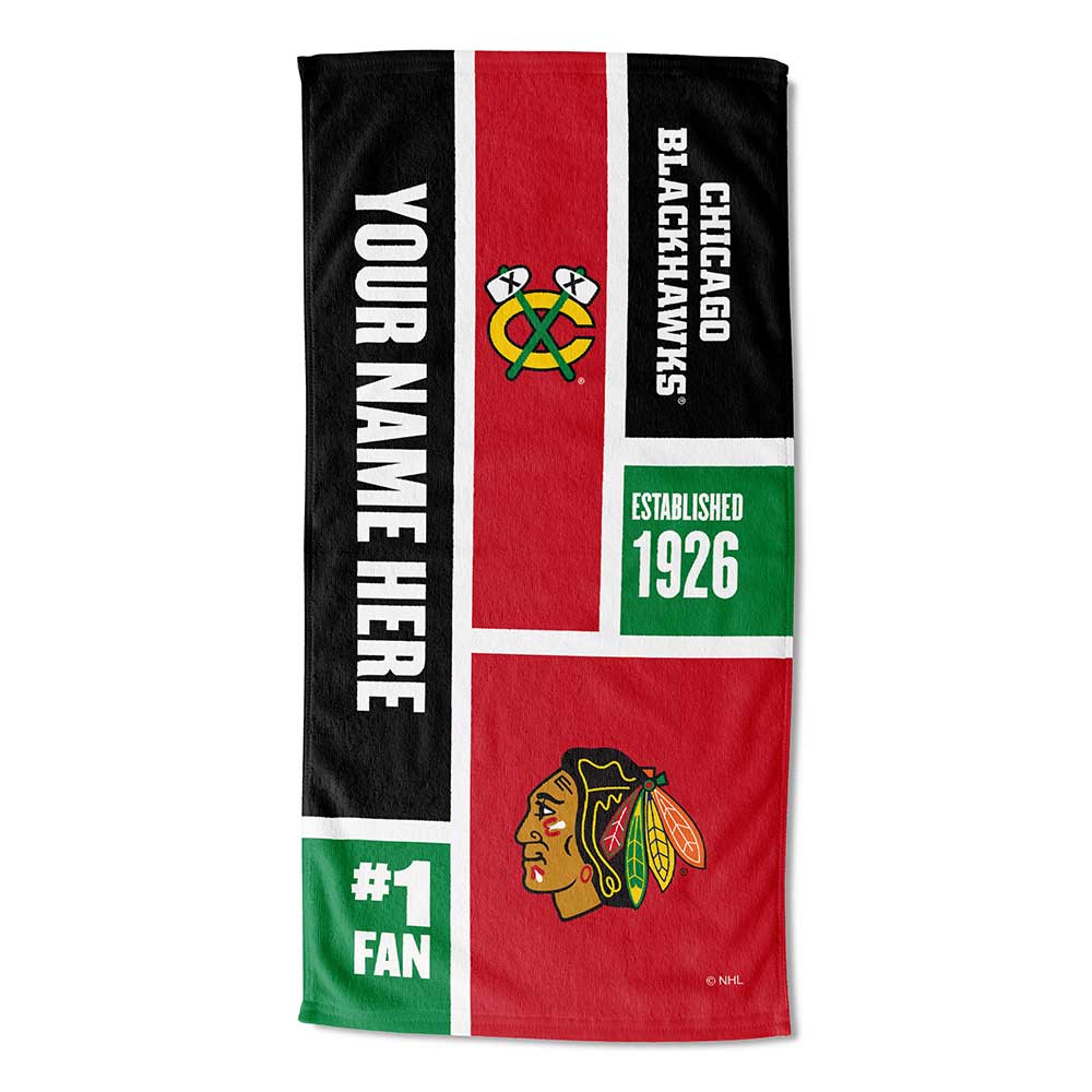 NHL Chicago Blackhawks Colorblock Personalized Beach Towel 30x60 Inches