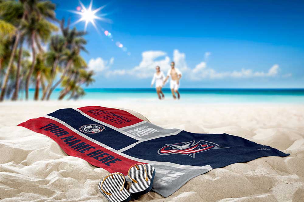 NHL Columbus Blue Jackets Colorblock Personalized Beach Towel 30x60 Inches