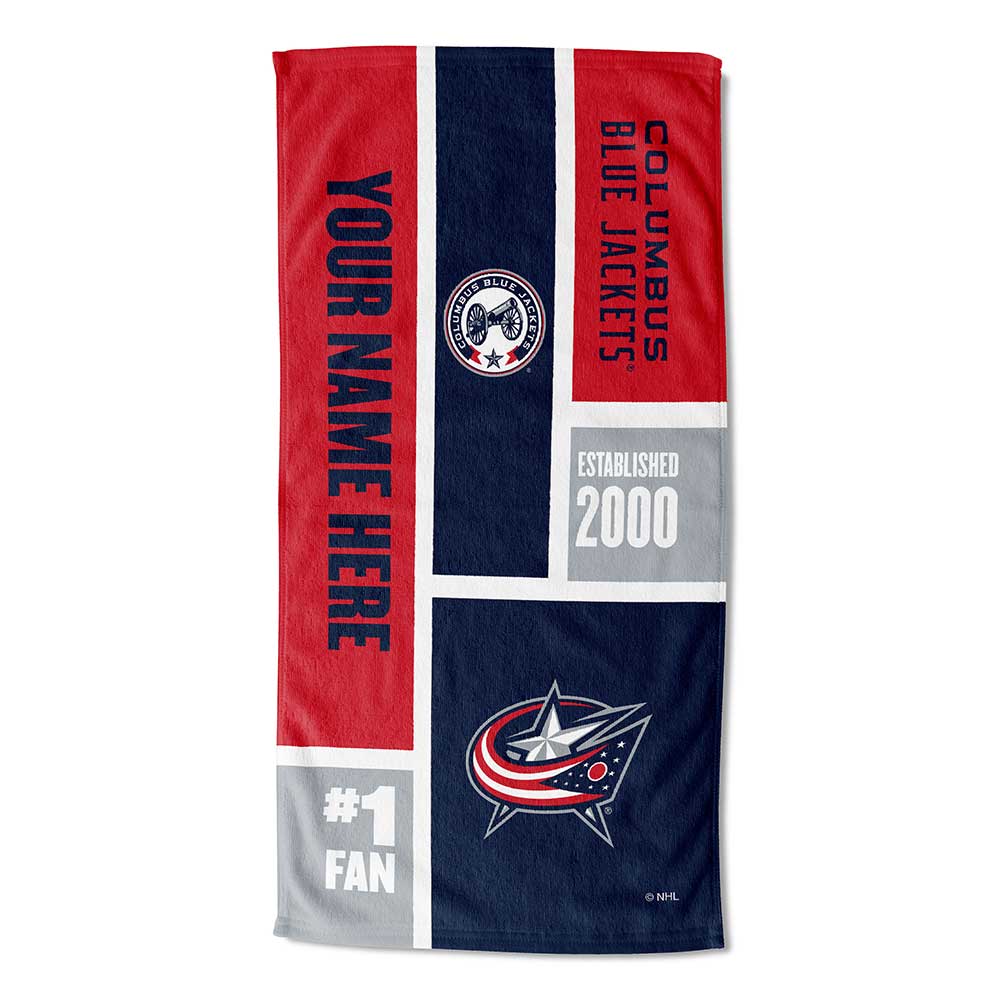 NHL Columbus Blue Jackets Colorblock Personalized Beach Towel 30x60 Inches