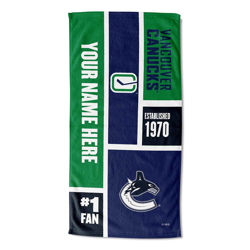 NHL Vancouver Canucks Colorblock Personalized Beach Towel 30x60 Inches