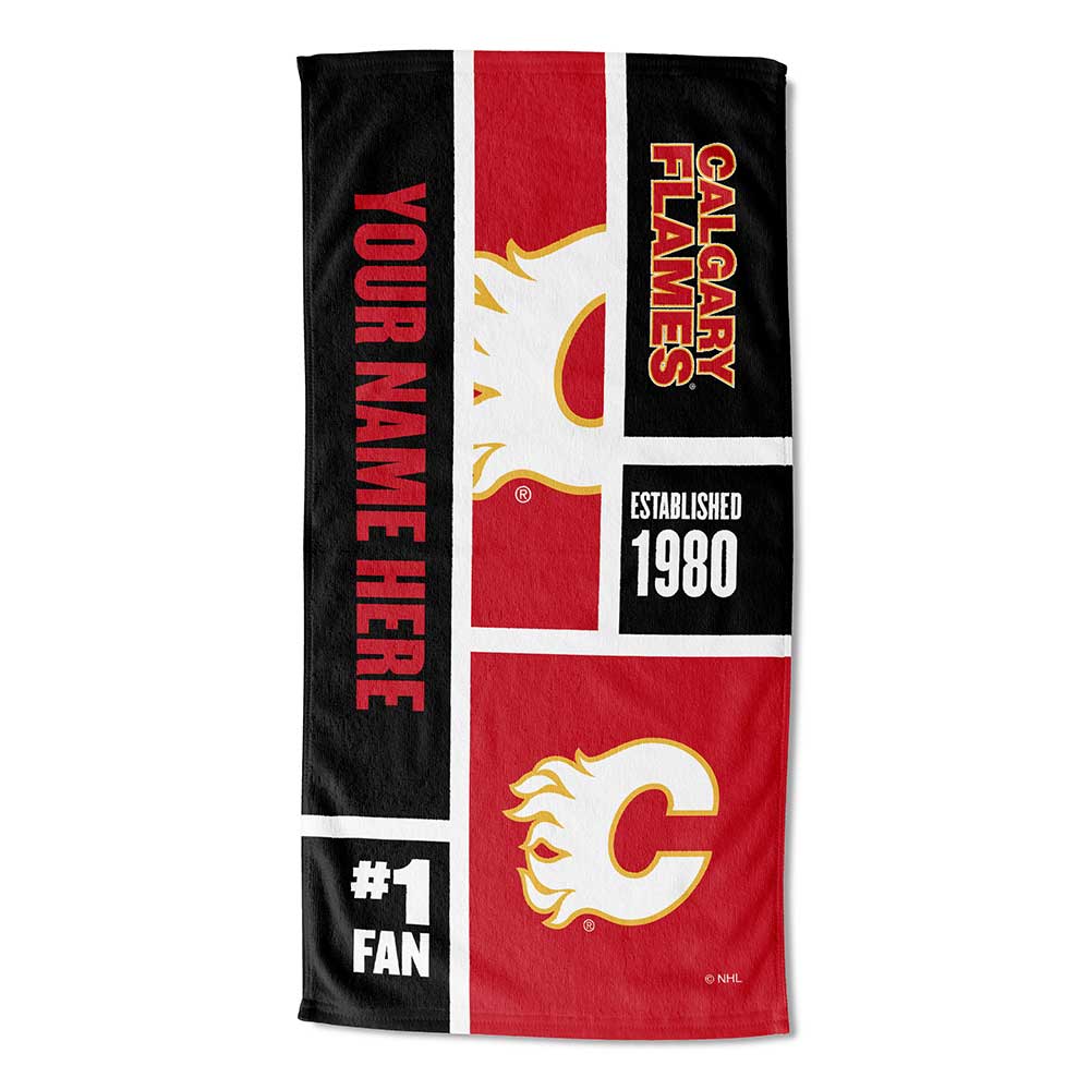 NHL Calgary Flames Colorblock Personalized Beach Towel 30x60 Inches