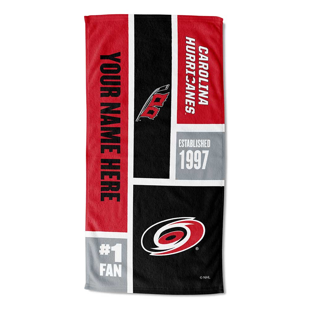 NHL Carolina Hurricanes Colorblock Personalized Beach Towel 30x60 Inches