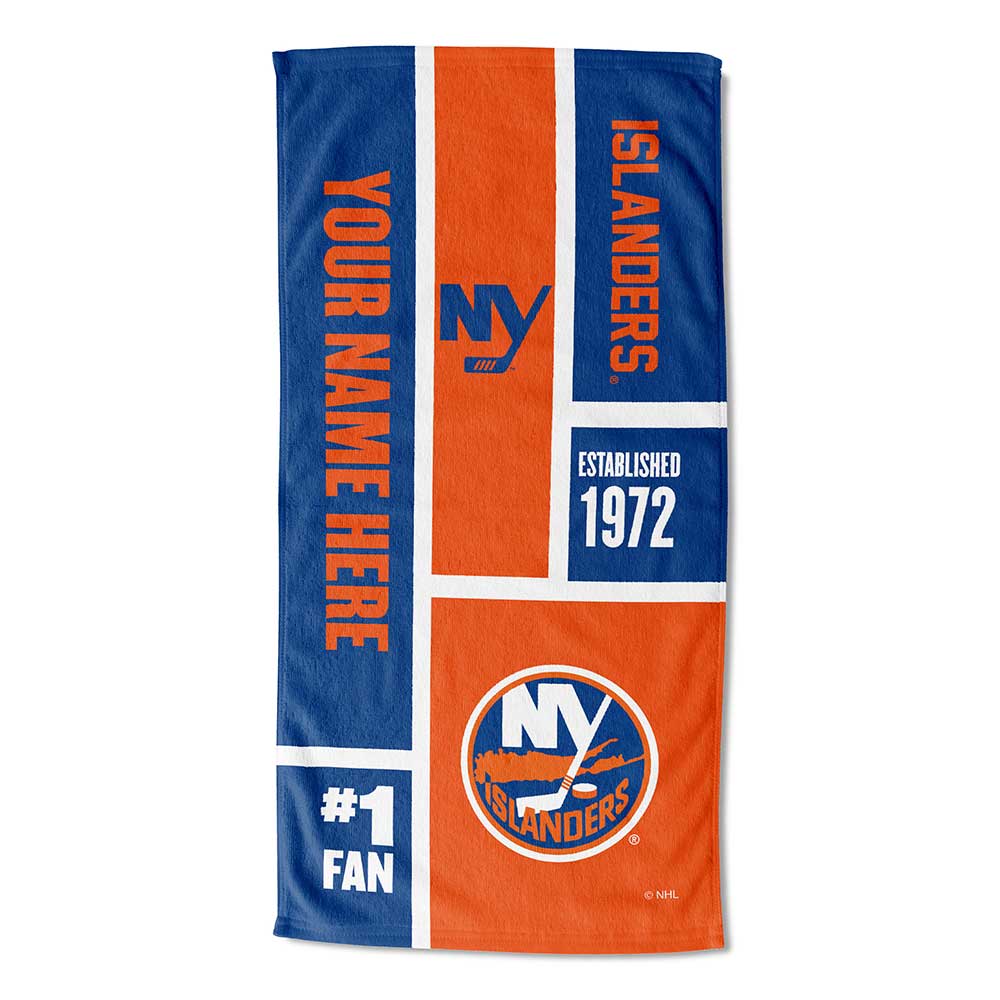 NHL New York Islanders Colorblock Personalized Beach Towel 30x60 Inches