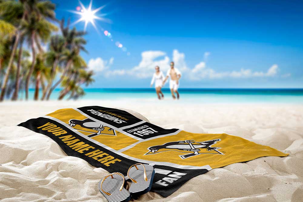 NHL Pittsburgh Penguins Colorblock Personalized Beach Towel 30x60 Inches