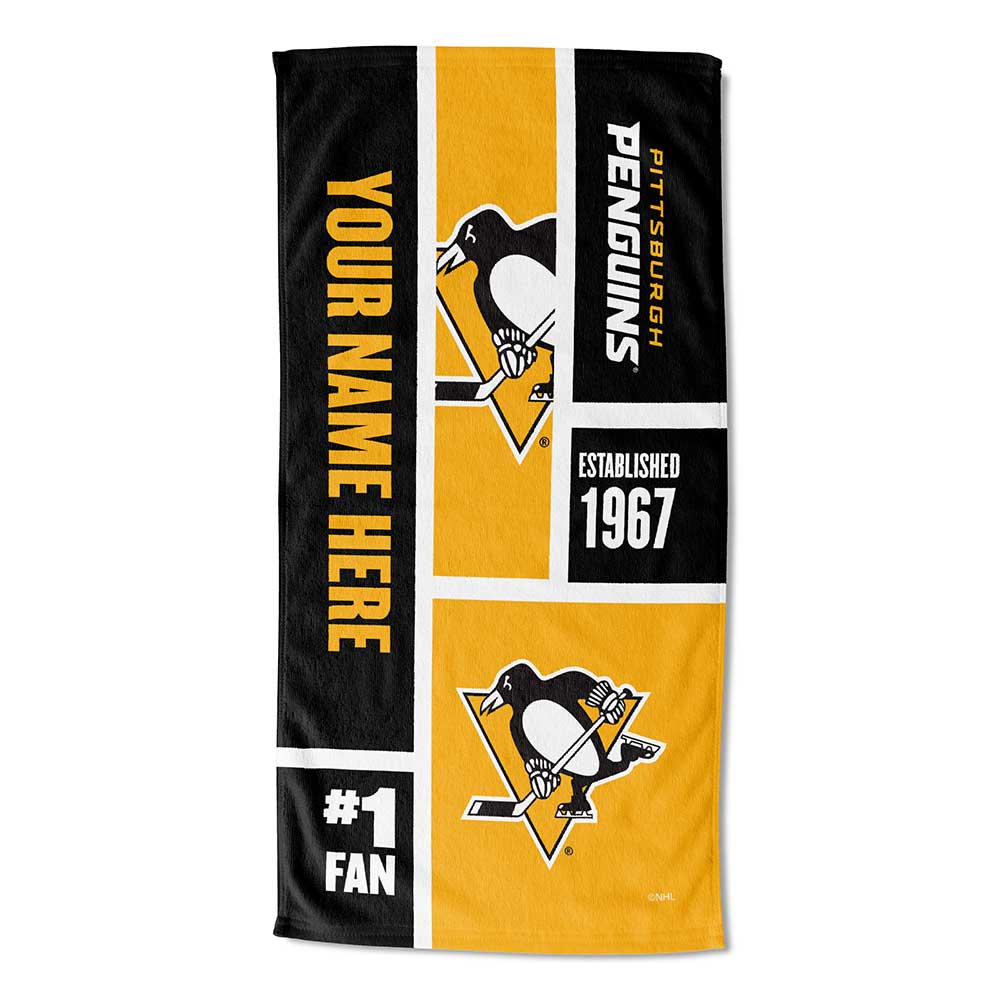 NHL Pittsburgh Penguins Colorblock Personalized Beach Towel 30x60 Inches