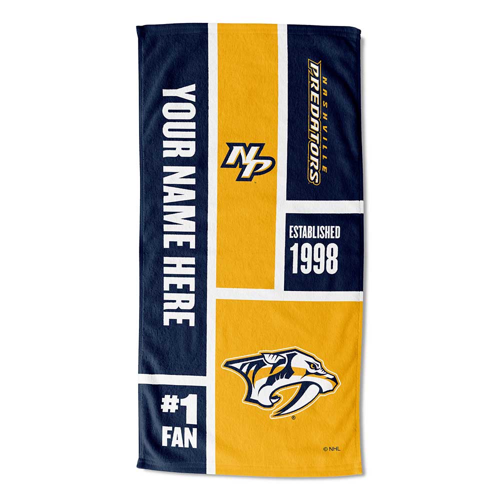 NHL Nashville Predators Colorblock Personalized Beach Towel 30x60 Inches