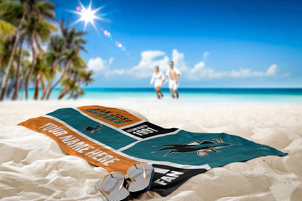 NHL San Jose Sharks Colorblock Personalized Beach Towel 30x60 Inches