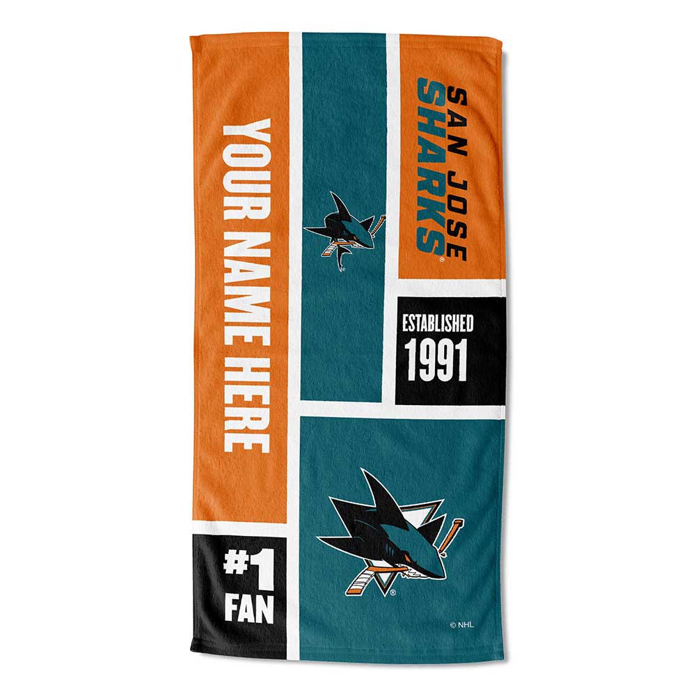 NHL San Jose Sharks Colorblock Personalized Beach Towel 30x60 Inches
