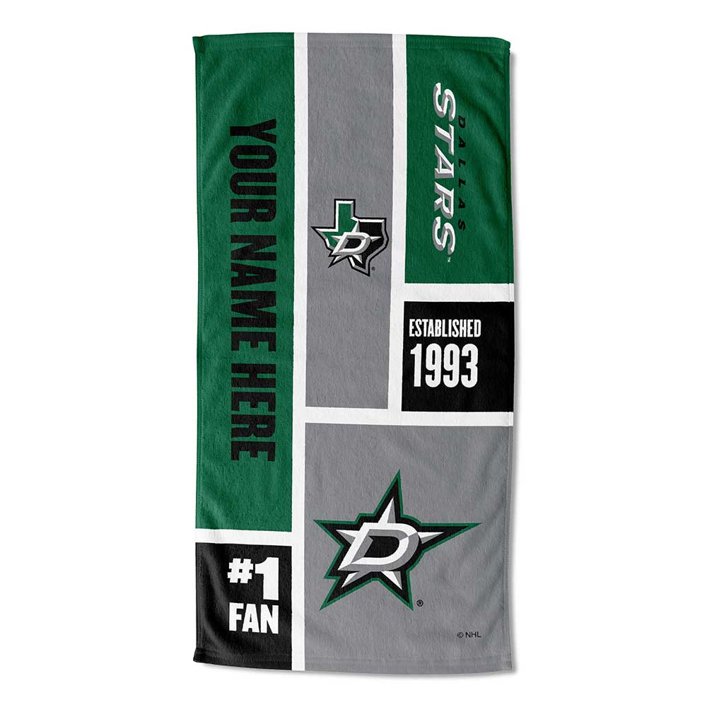 NHL Dallas Stars Colorblock Personalized Beach Towel 30x60 Inches