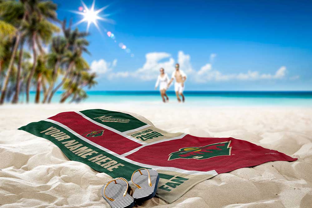 NHL Minnesota Wild Colorblock Personalized Beach Towel 30x60 Inches