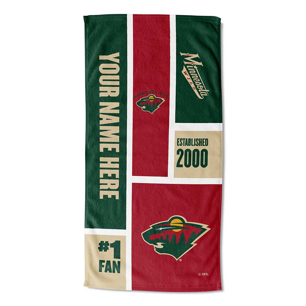 NHL Minnesota Wild Colorblock Personalized Beach Towel 30x60 Inches