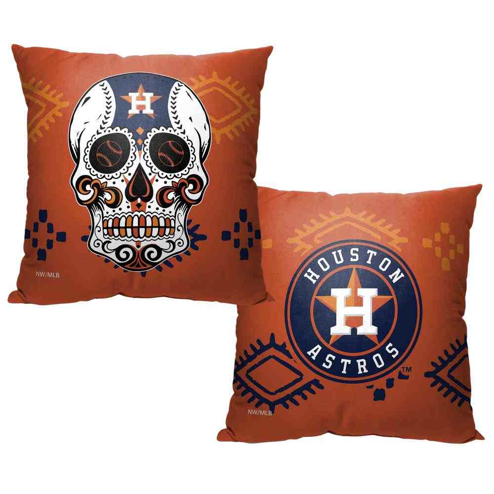 MLB Houston Astros Candy Skull Throw Pillow 18x18 Inches