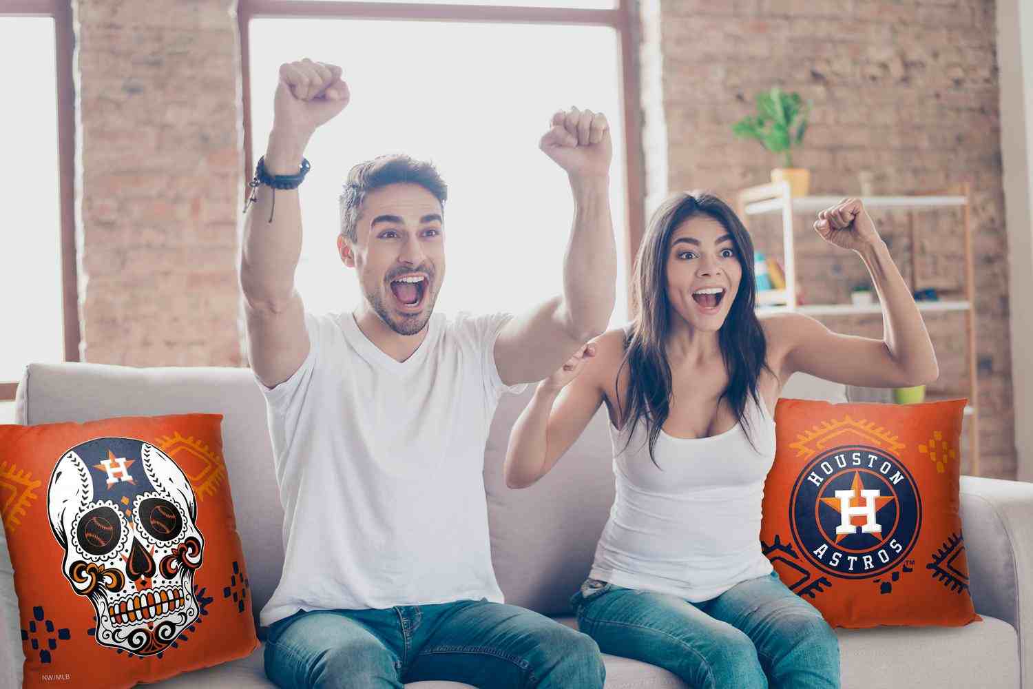 MLB Houston Astros Candy Skull Throw Pillow 18x18 Inches