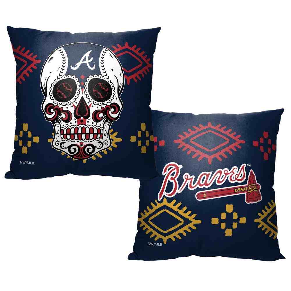 MLB Atlanta Braves Candy Skull Throw Pillow 18x18 Inches