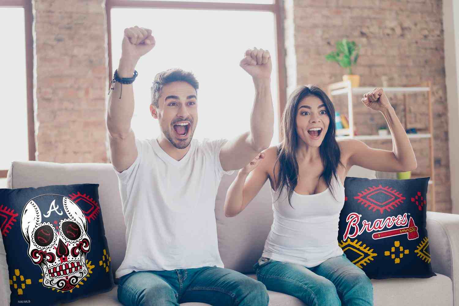 MLB Atlanta Braves Candy Skull Throw Pillow 18x18 Inches