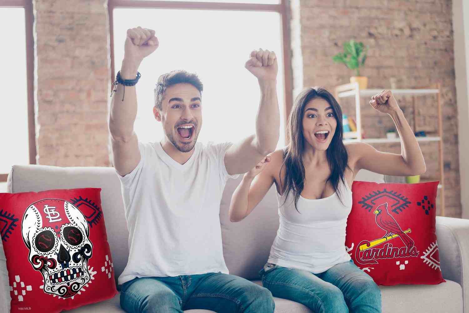 MLB St. Louis Cardinals Candy Skull Throw Pillow 18x18 Inches