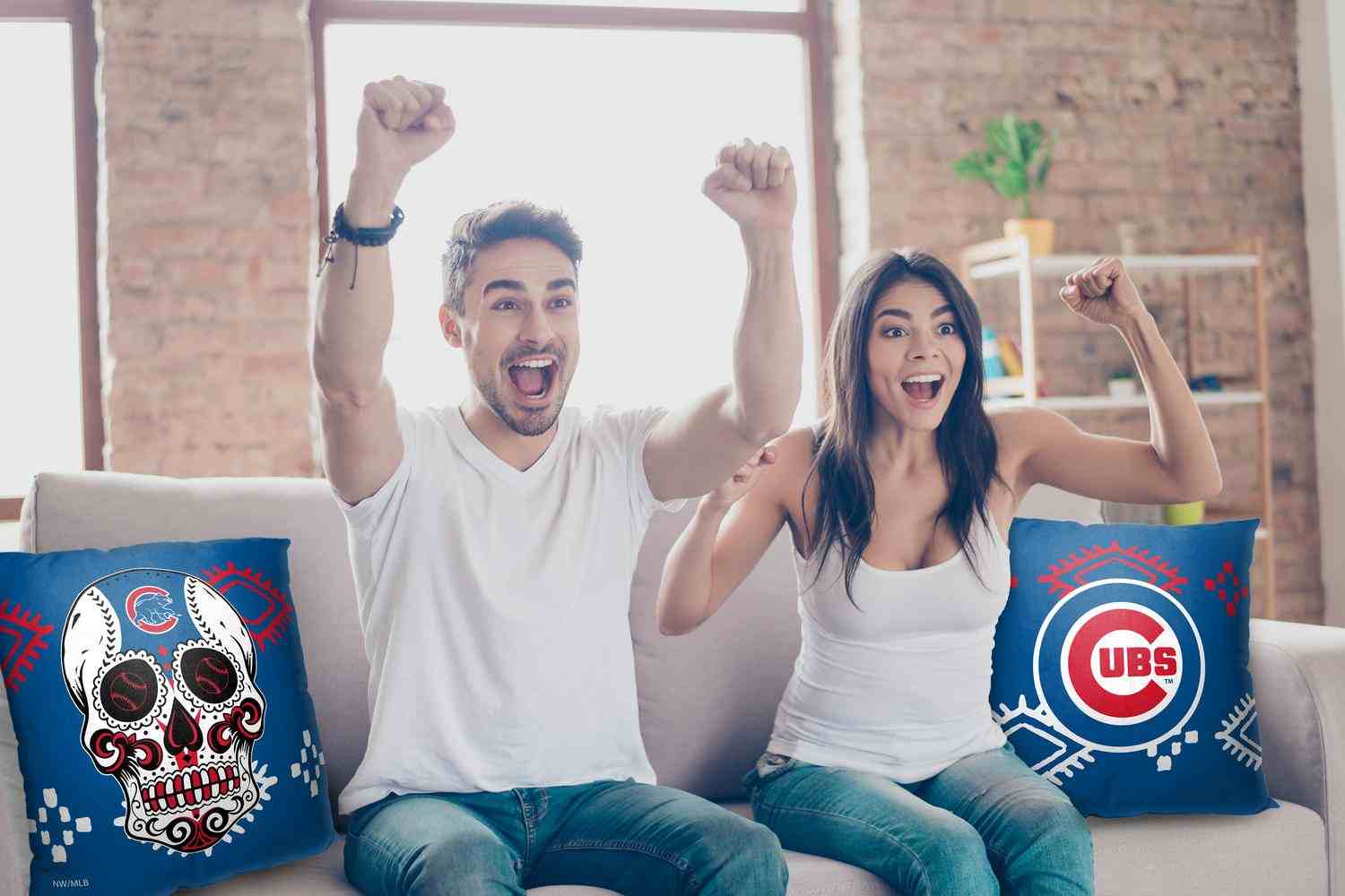 MLB Chicago Cubs Candy Skull Throw Pillow 18x18 Inches