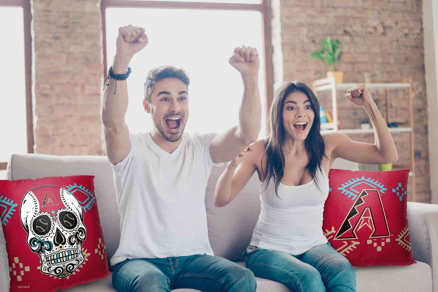 MLB Arizona Diamondbacks Candy Skull Throw Pillow 18x18 Inches