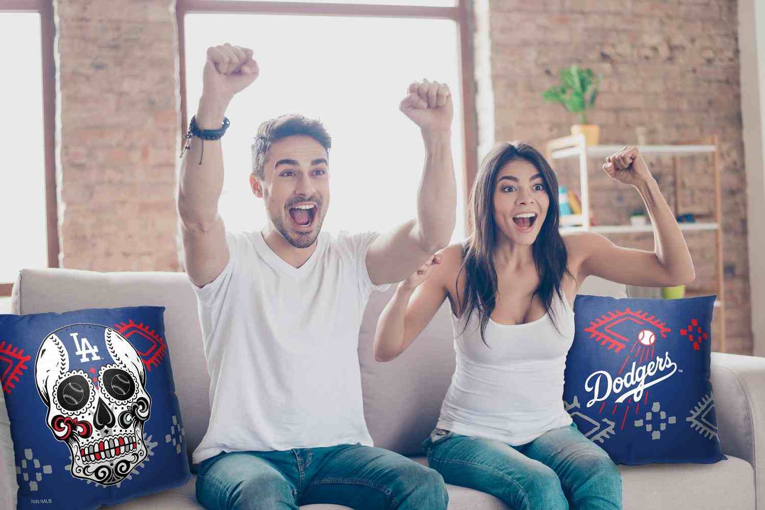 MLB Los Angeles Dodgers Candy Skull Throw Pillow 18x18 Inches