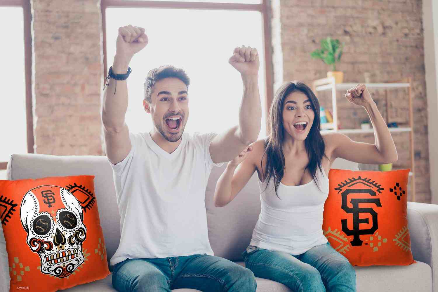 MLB San Francisco Giants Candy Skull Throw Pillow 18x18 Inches