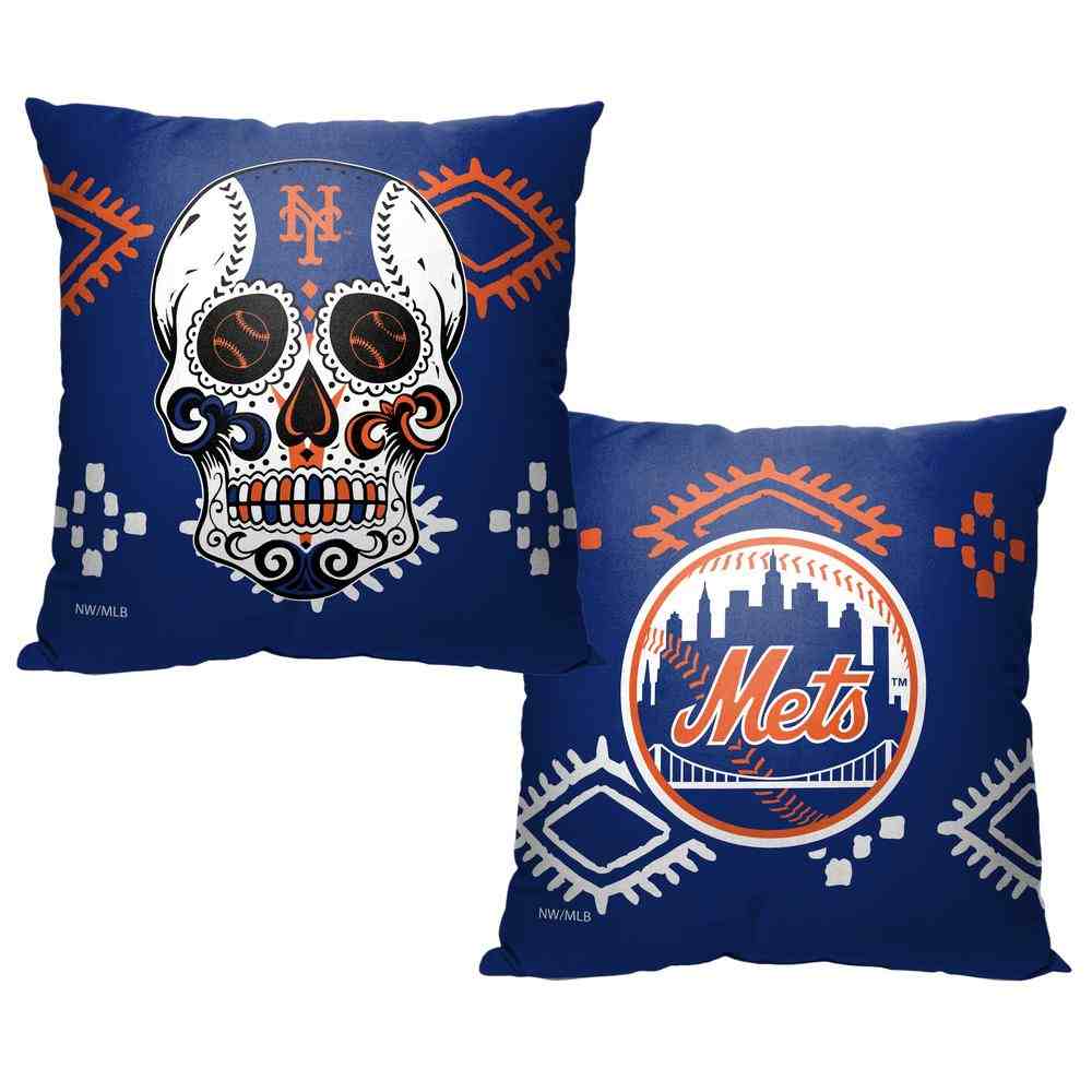 MLB New York Mets Candy Skull Throw Pillow 18x18 Inches