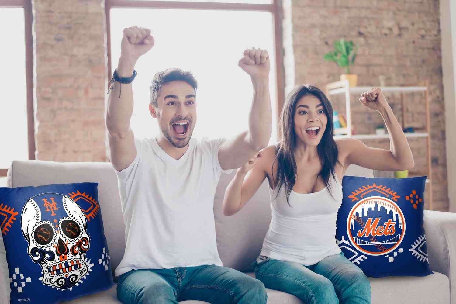 MLB New York Mets Candy Skull Throw Pillow 18x18 Inches