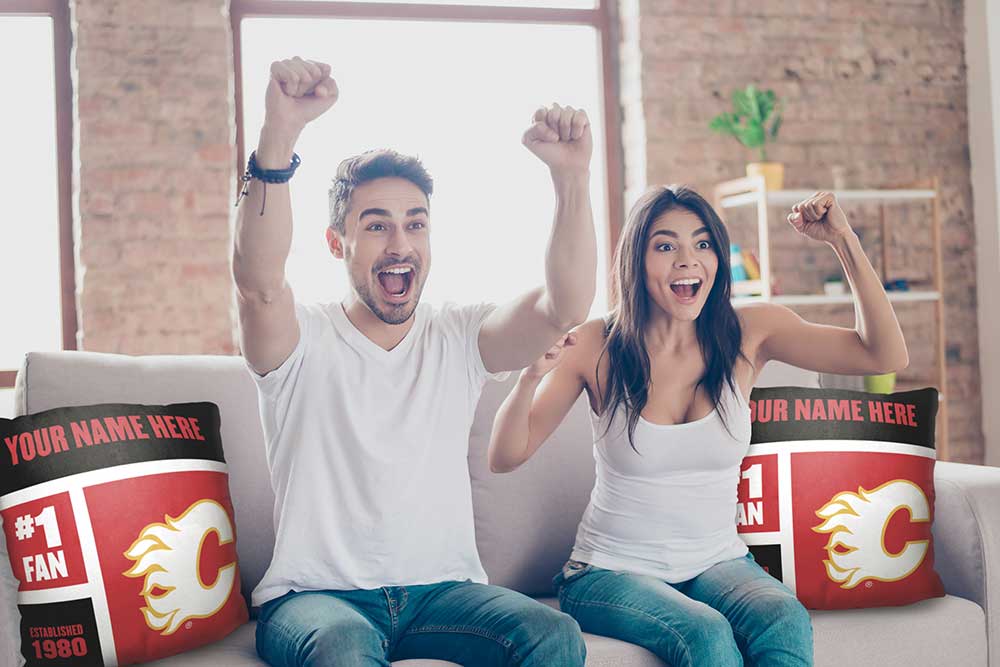 NHL Calgary Flames Colorblock Personalized Throw Pillow 18x18 Inches