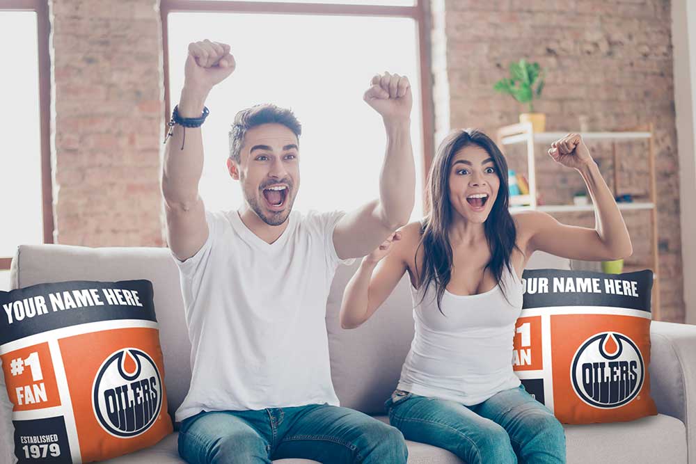 NHL Edmonton Oilers Colorblock Personalized Throw Pillow 18x18 Inches